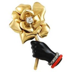 Cartier Diamond, Onyx and Coral Brooch 8