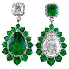 Emerald Diamond platinum Pendant Earrings 4