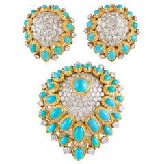 Van Cleef & Arpels Cabochon Turquoise Diamond Gold Demi-Parure 6