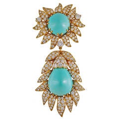 Van Cleef & Arpels Turquoise Diamond Gold Brooch/Pendant 9