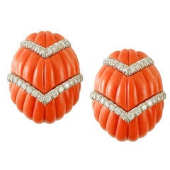 David Webb Coral Diamond Earclips 8