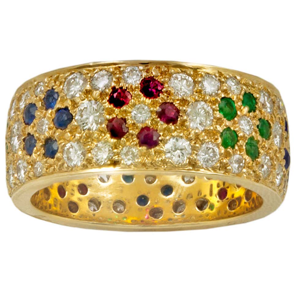 Van Cleef and Arpels Emerald Ruby Sapphire Diamond Gold Ring at 1stdibs