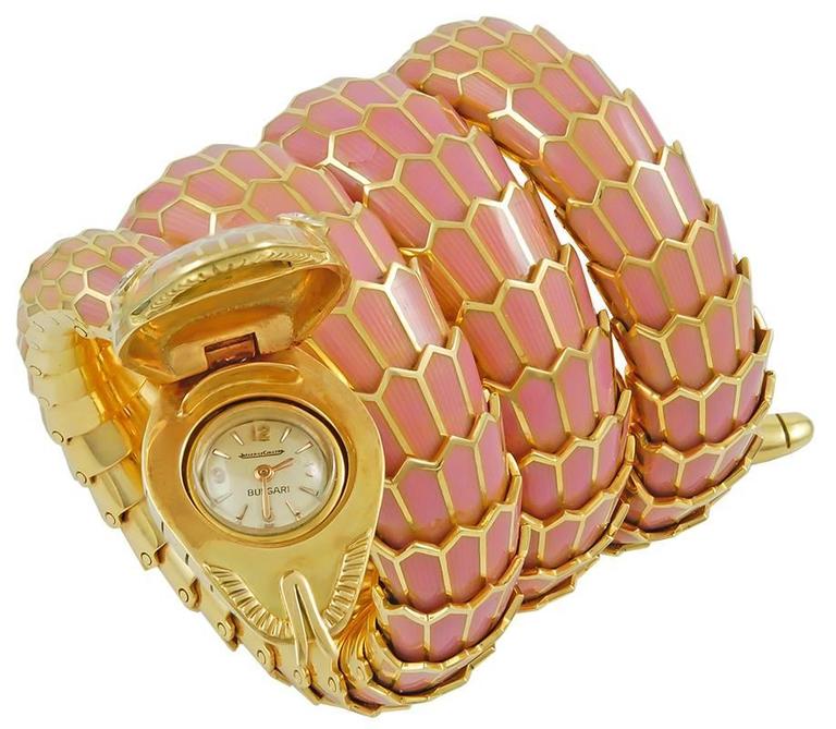 Bulgari Lady's Yellow Gold Diamond Enamel Serpenti Bracelet Wristwatch