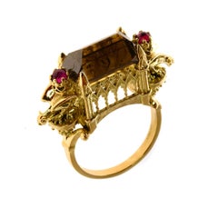 18 Karat Yellow Gold, 7.10 Carat Cognac Diamond and 0.20 Carat Ruby Ring
