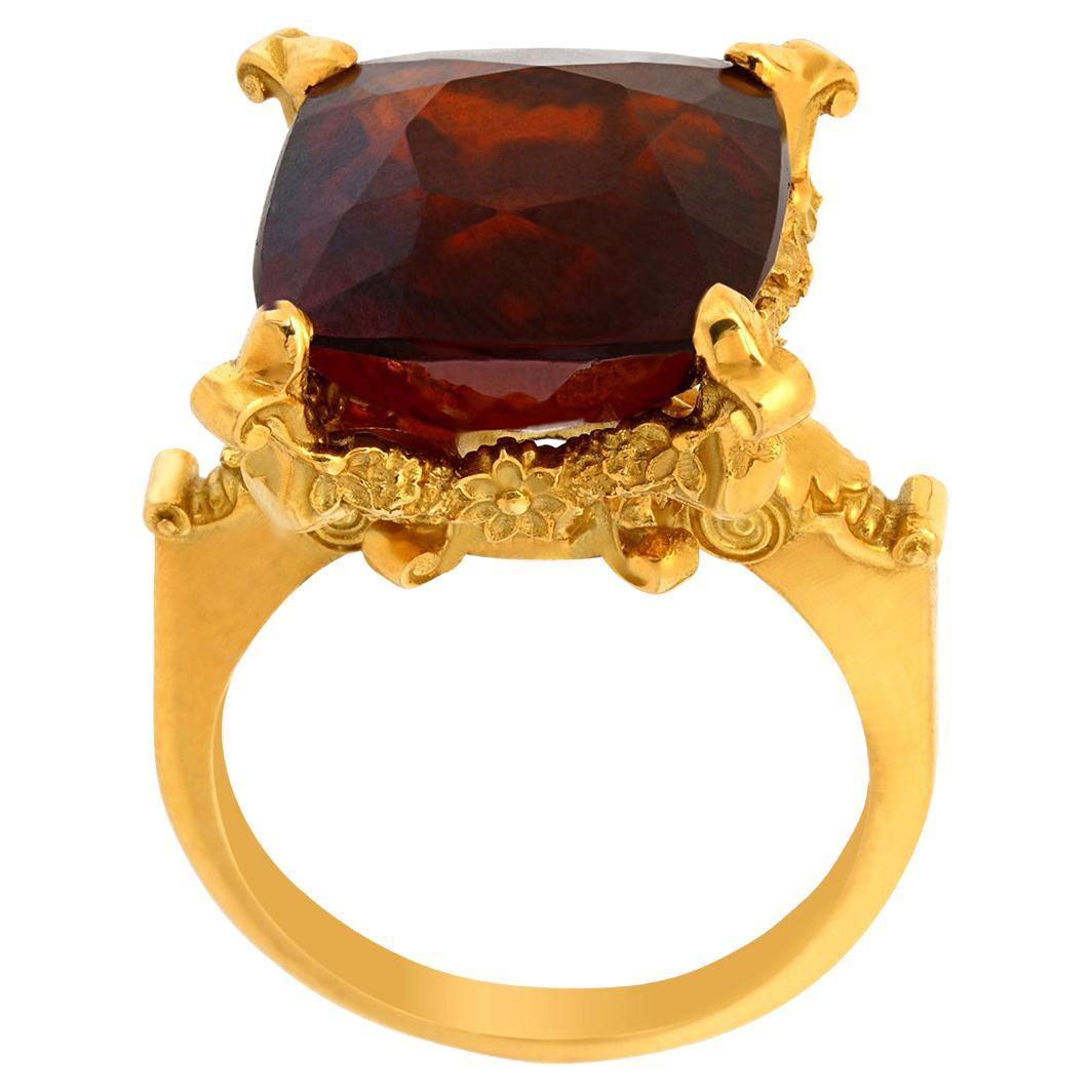 Dionysus and the Nymphs of Nysa Ring in 18kt Gold, Cushion Cut 20.98ct Garnet For Sale