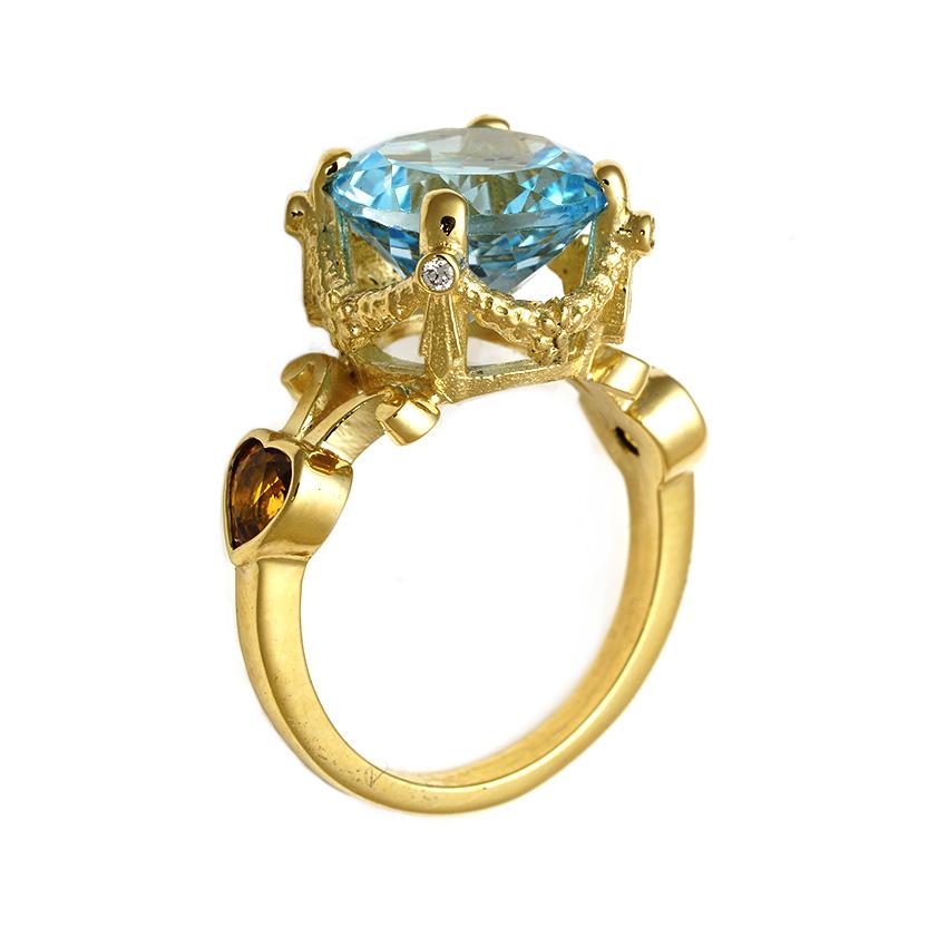 William Llewellyn Griffiths Aquamarine, Diamond & Sapphire Vibrant Embrace Ring
