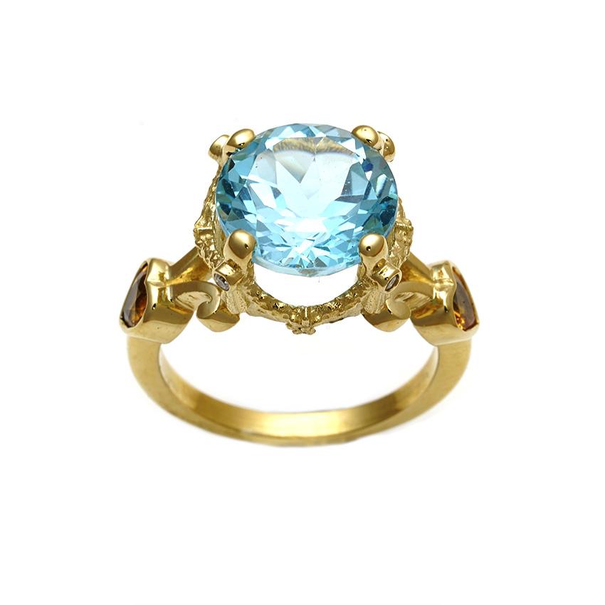 William Llewellyn Griffiths Aquamarine, Diamond & Sapphire Vibrant Embrace Ring (Barock)