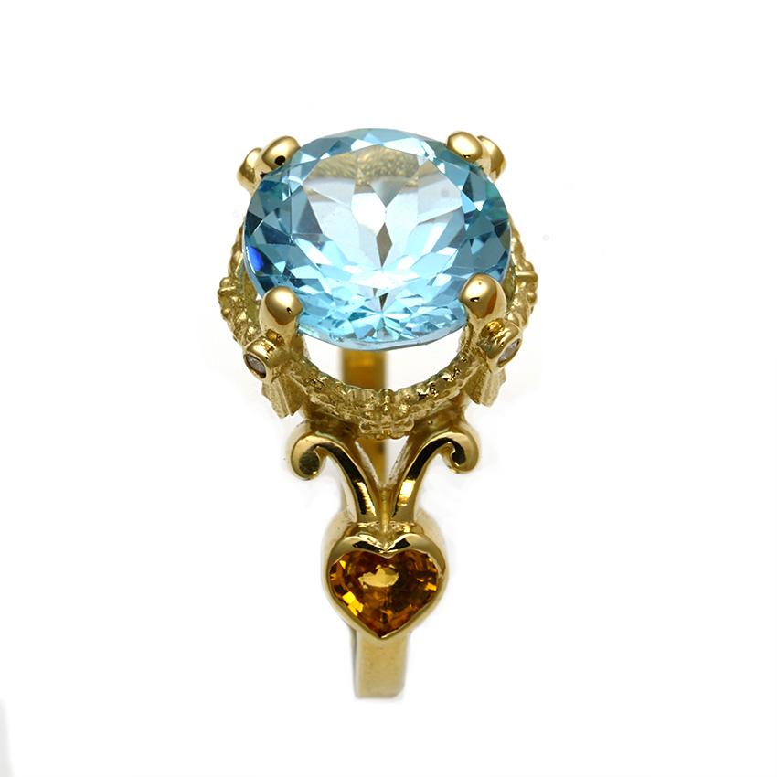 Baroque William Llewellyn Griffiths Aquamarine, Diamond & Sapphire Vibrant Embrace Ring