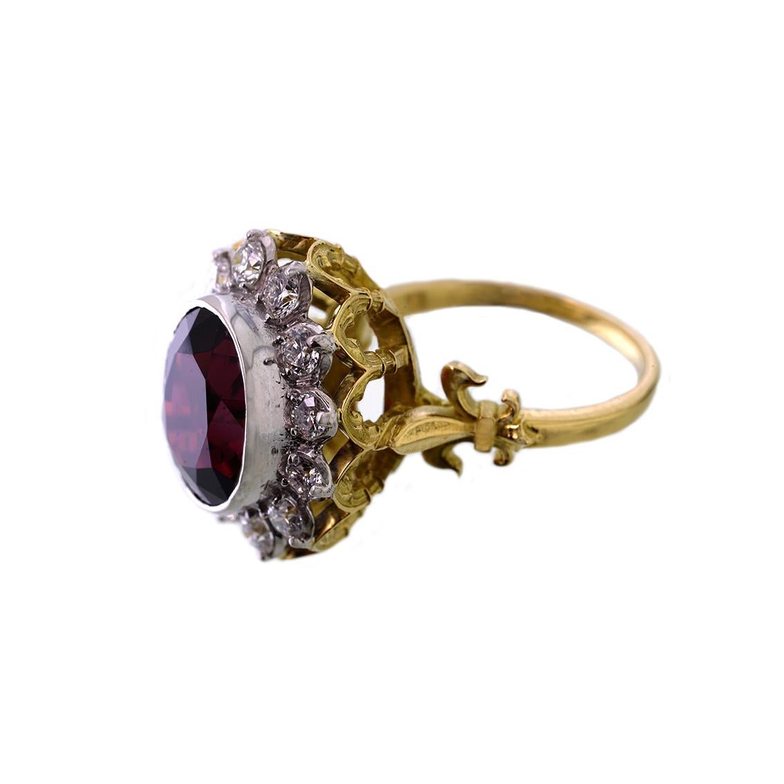 18kt Yellow & White Gold, 11 Carat Garnet and 1 Carat Diamond Ring In New Condition In Melbourne, Vic
