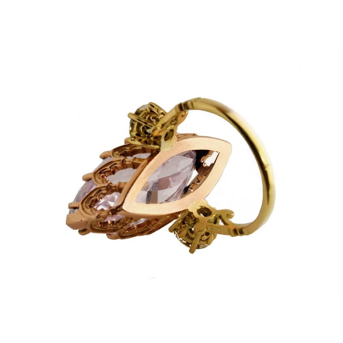 Marquise Cut Irrevocable Obsession Ring in 18kt Yellow & Rose Gold with Morganite & Diamonds For Sale