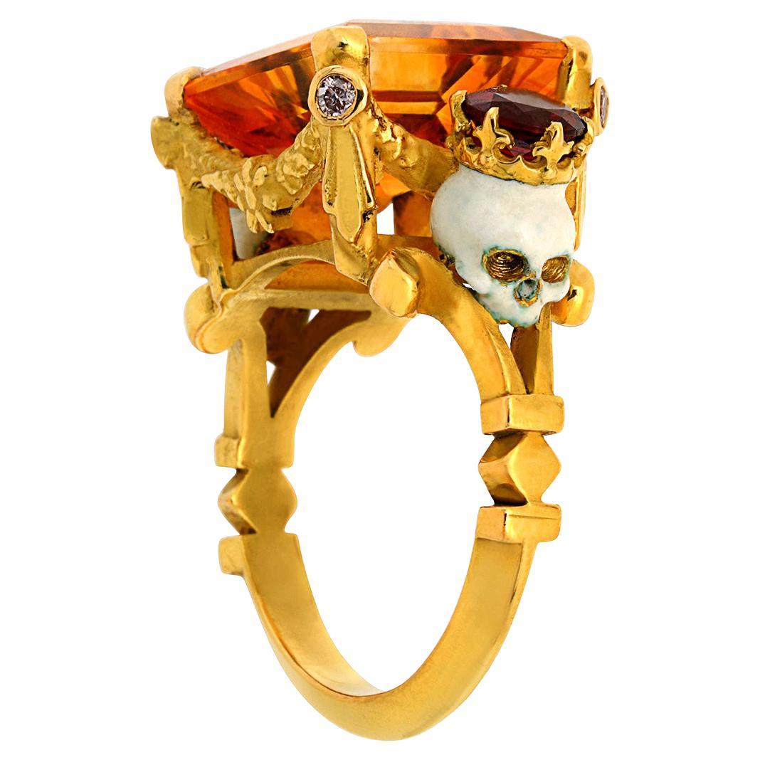 Catacomb Saints Garland Ring in 18 Karat Gold Citrine Garnets and Pink Diamonds For Sale