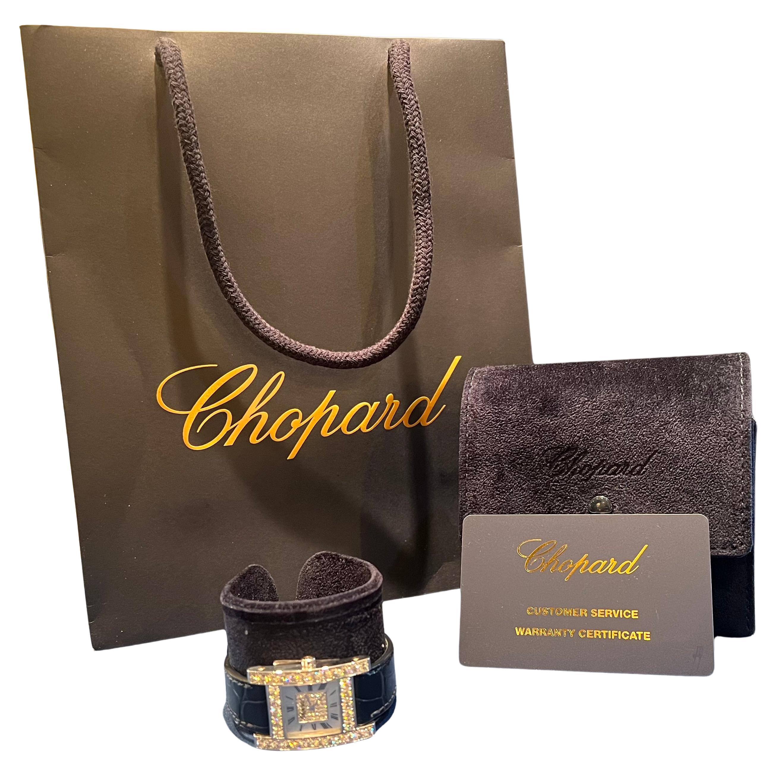 Luxurious Like New Ladies Chopard 18 Karat Watch With Diamond Face and Bezel  For Sale