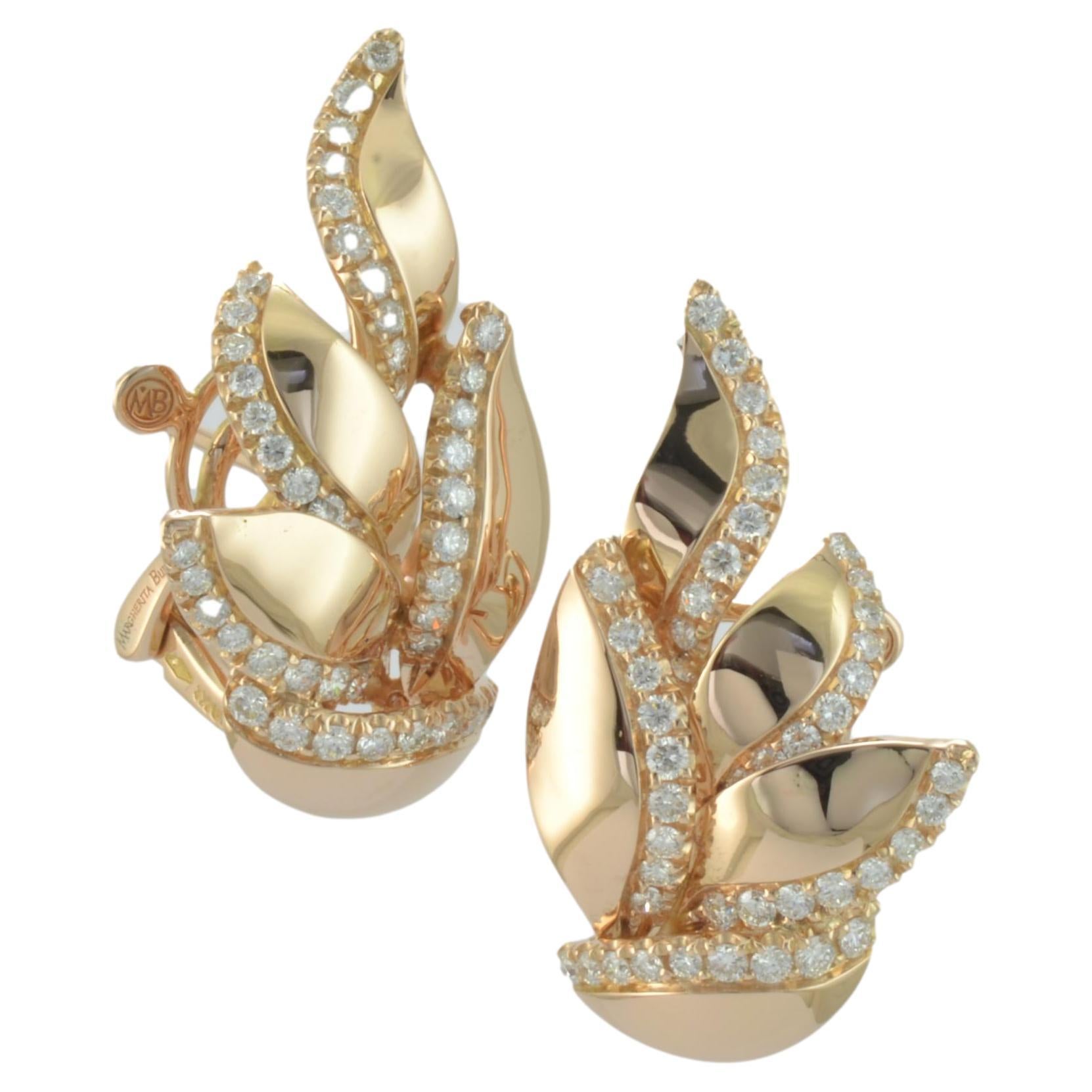 Diamond 18 Karat Rose Gold Leaves Made in Italy Earrings