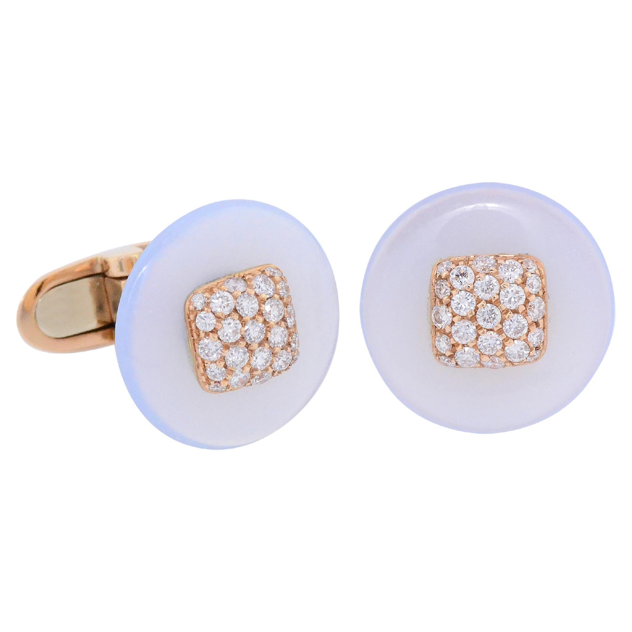 Chalcedony Diamonds 18 KT Rose Gold Margherita Burgener Cufflinks For Sale