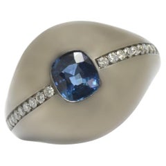 Natural Blue 1.45 Kt Sapphire Diamond Titanium Handmade Ring