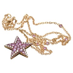 Diamonds Pink Sapphires 18 Kt Rose Gold Pink Titanium Star Pendant Necklace