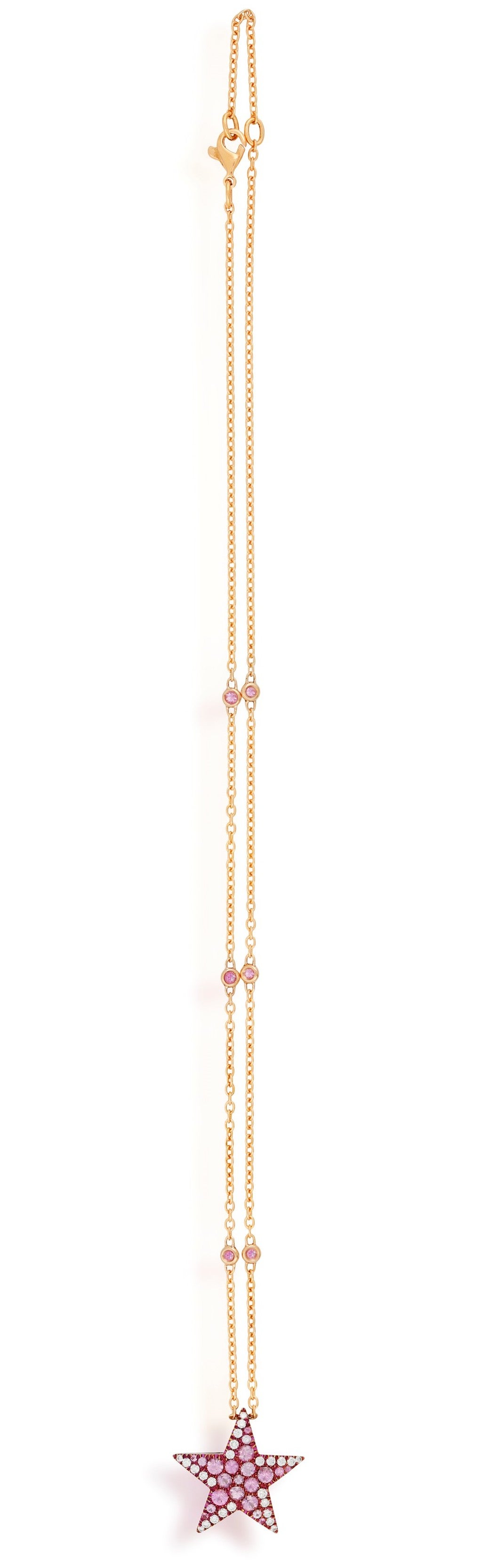 Diamonds Pink Sapphires 18 Kt Rose Gold Titanium Star Necklace In New Condition In Valenza , IT