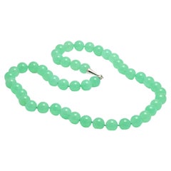 12 mm Chrysoprase Strand Diamond 18 KT White Gold Margherita Burgener Necklace