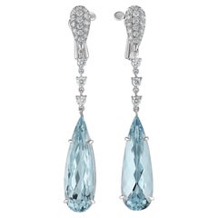 Aquamarine Drops Natural Diamond 18 Karat White Gold Made in Italy  Earrings