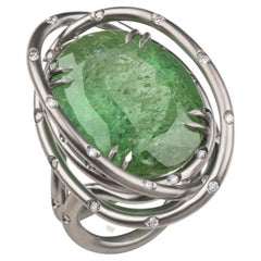 Brazilian Green Tourmaline Natural Diamonds Hand Made in Italy  Ellisse Ring