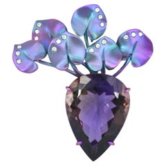 Nymphea Brosche Ametrino Diamanten Titanium Brosche und Anhänger