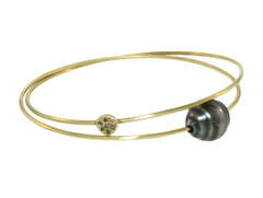 Two Part Pearl and Diamond Disc Bangle