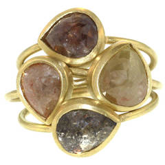 Four Part Colored Opaque Diamond Gold Ring