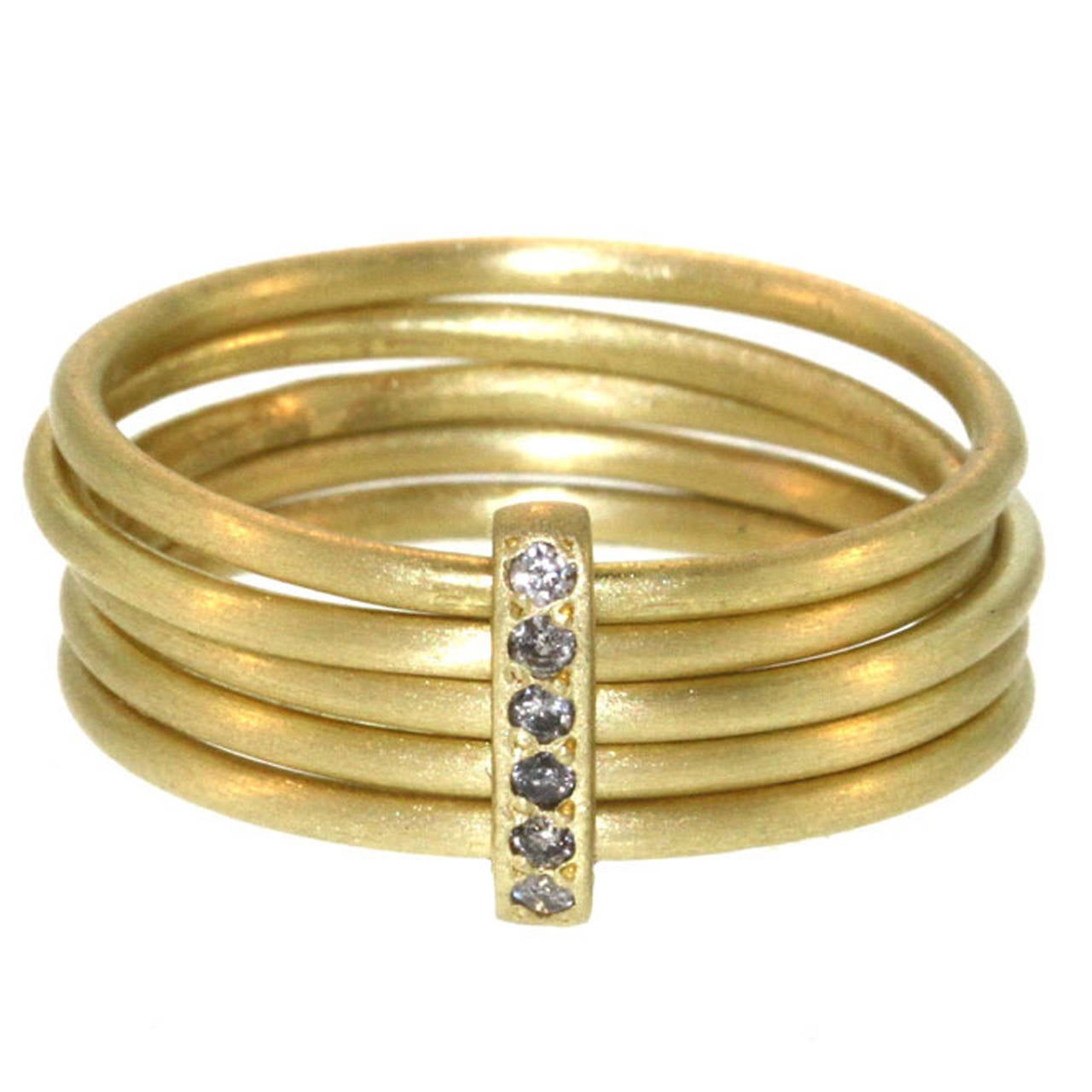 Five Part Diamond Gold Bar Ring For Sale at 1stDibs