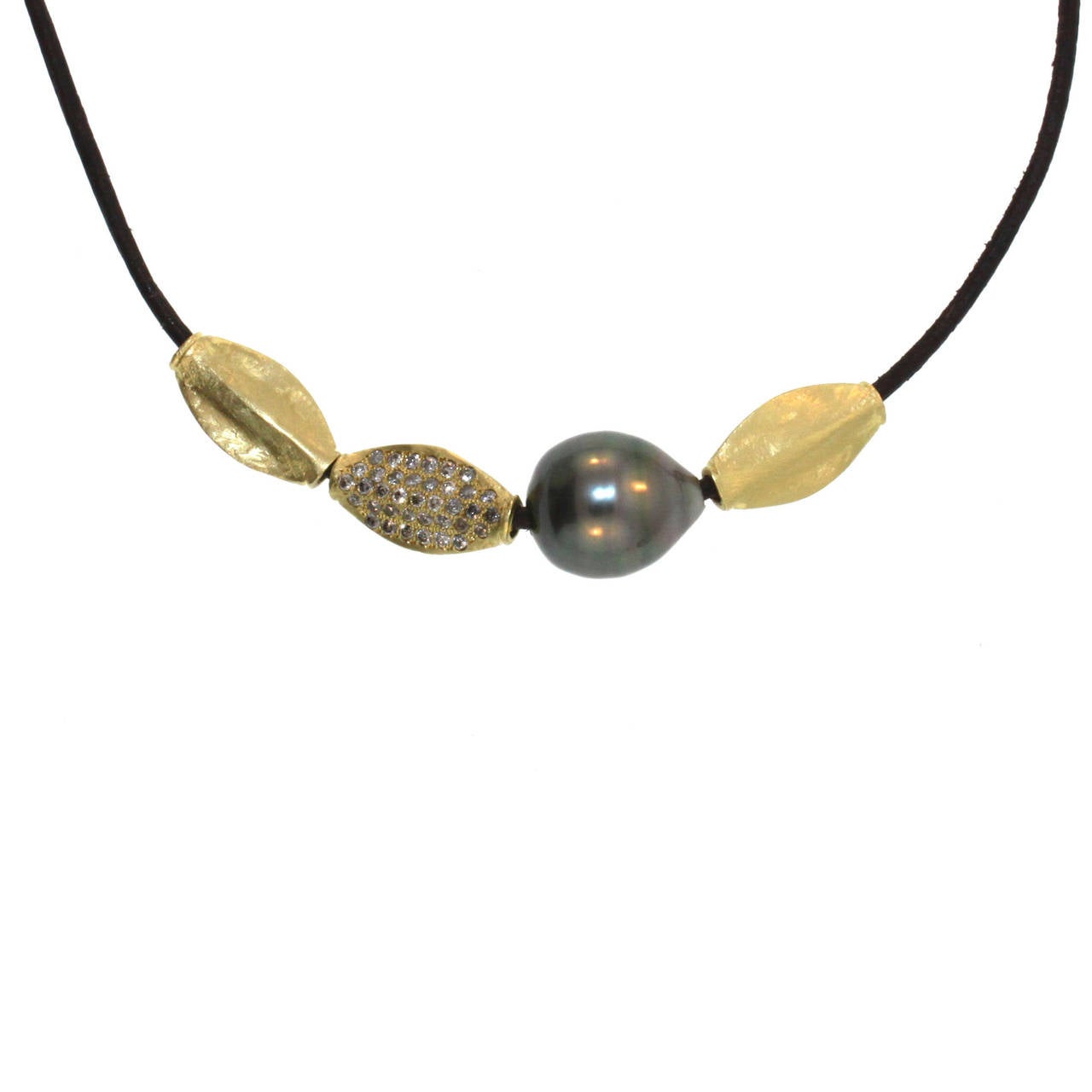 Pearl and Gold Beads on Leather For Sale