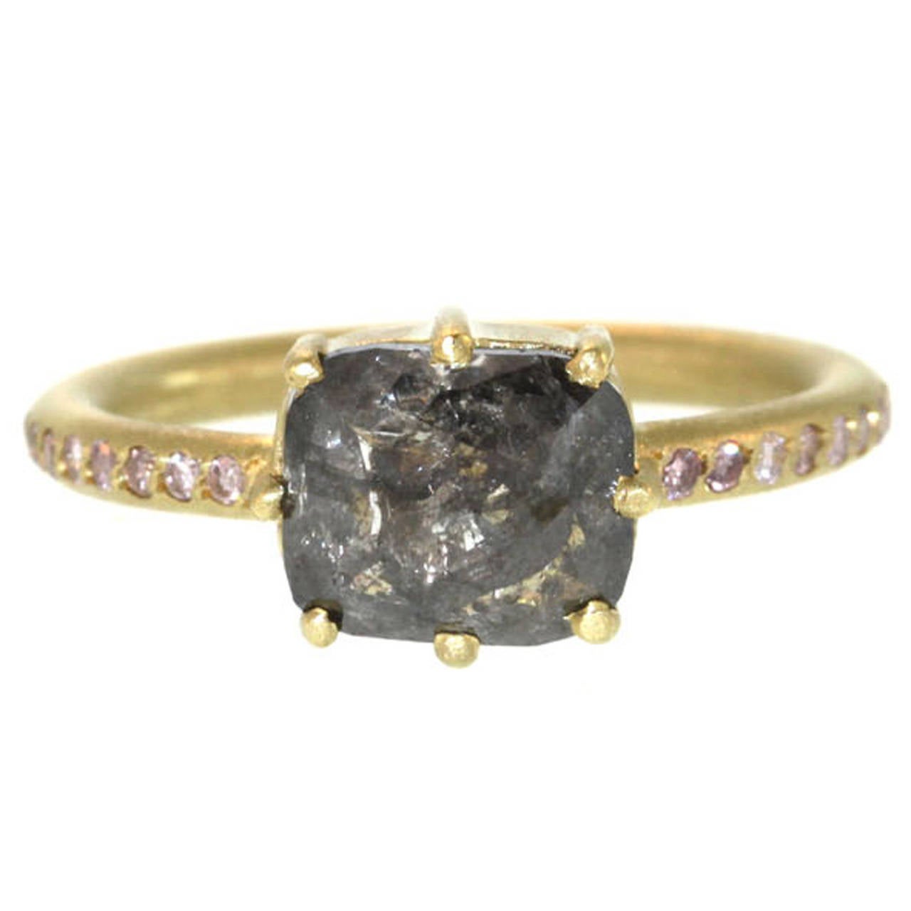 Grey Diamond on Pink Diamond Gold band Ring For Sale