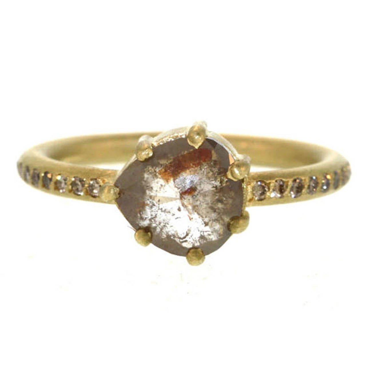 Taupe Diamond on pavé Diamond Gold Band Ring For Sale
