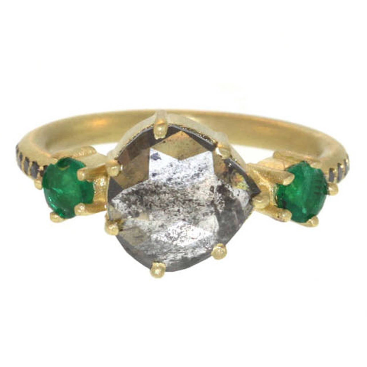 Opaque Diamond Emerald Ring For Sale