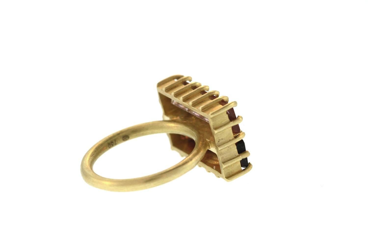 Contemporary Double Baguette Tourmaline gold band Ring  For Sale