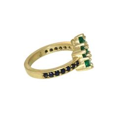 Emerald Sapphire Gold Flower Cluster Ring