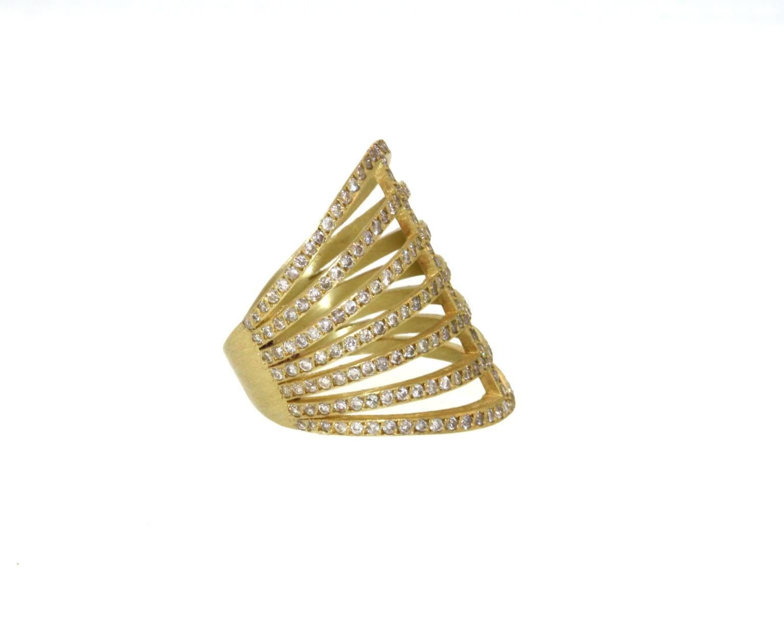 Contemporary Pavé Diamond Gold Corset Ring For Sale