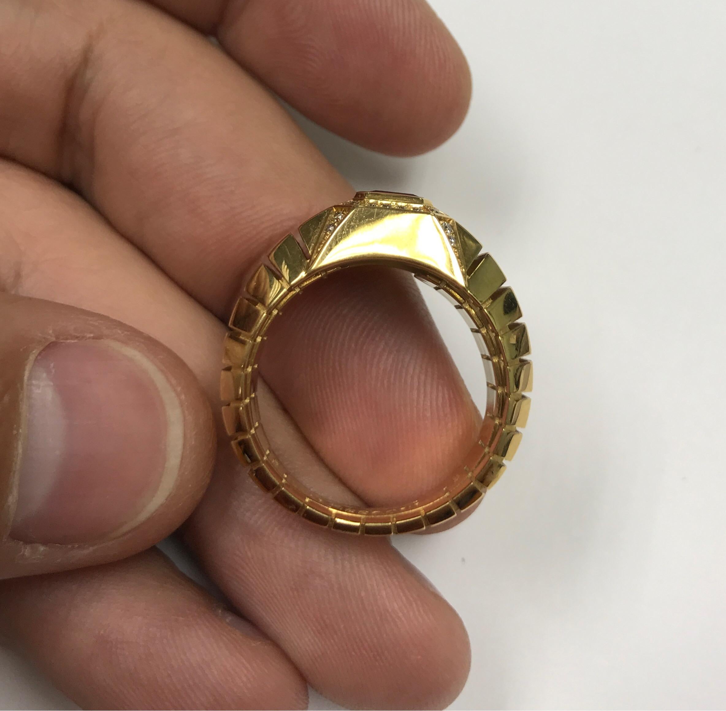 Emerald Cut 18 Karat Yellow Gold Tourmaline Brown Diamond Male Ring For Sale