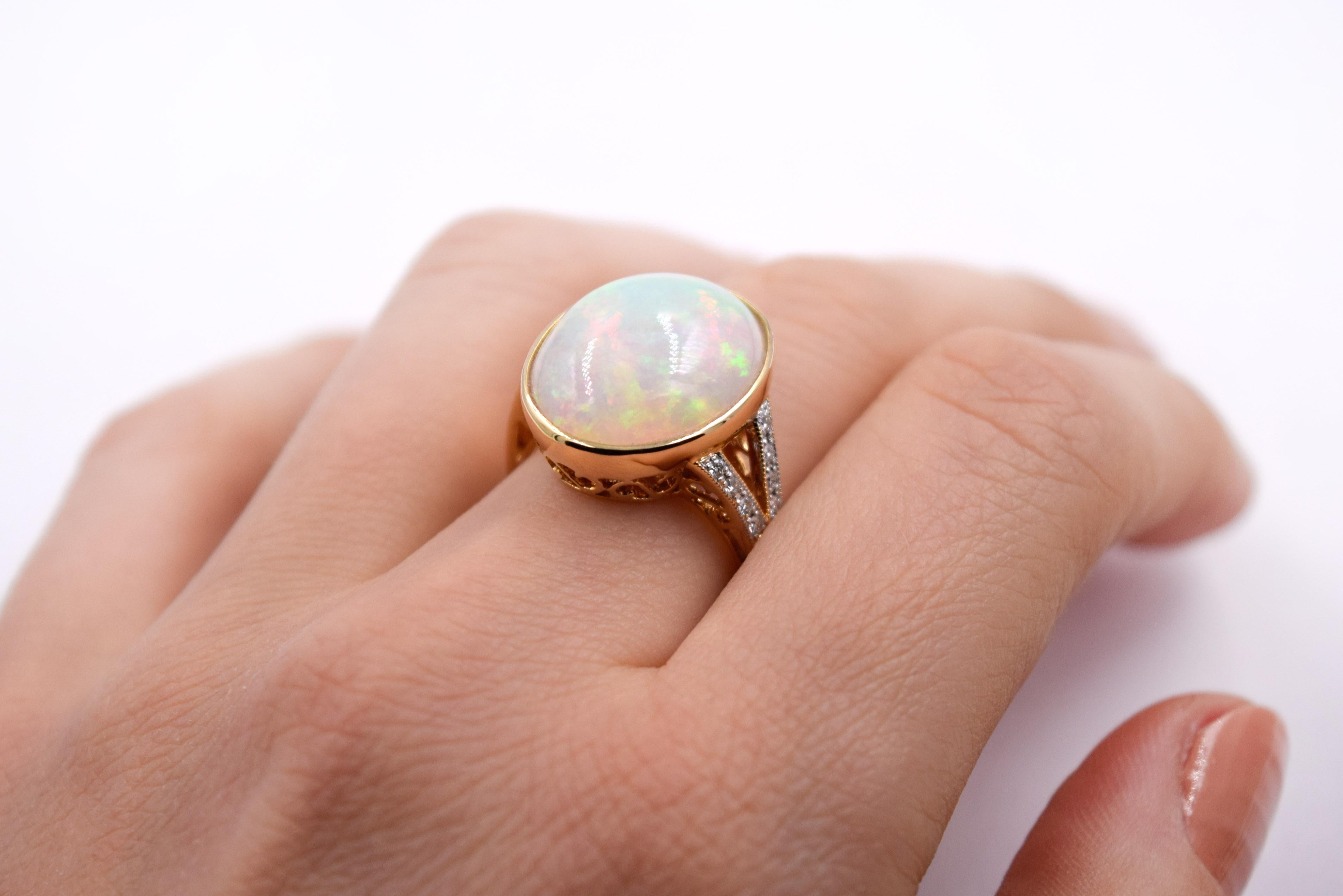 8.09 Carat Ethiopian Opal and White Diamond Statement Ring in 14 Karat Gold In New Condition For Sale In Mill Valley, CA