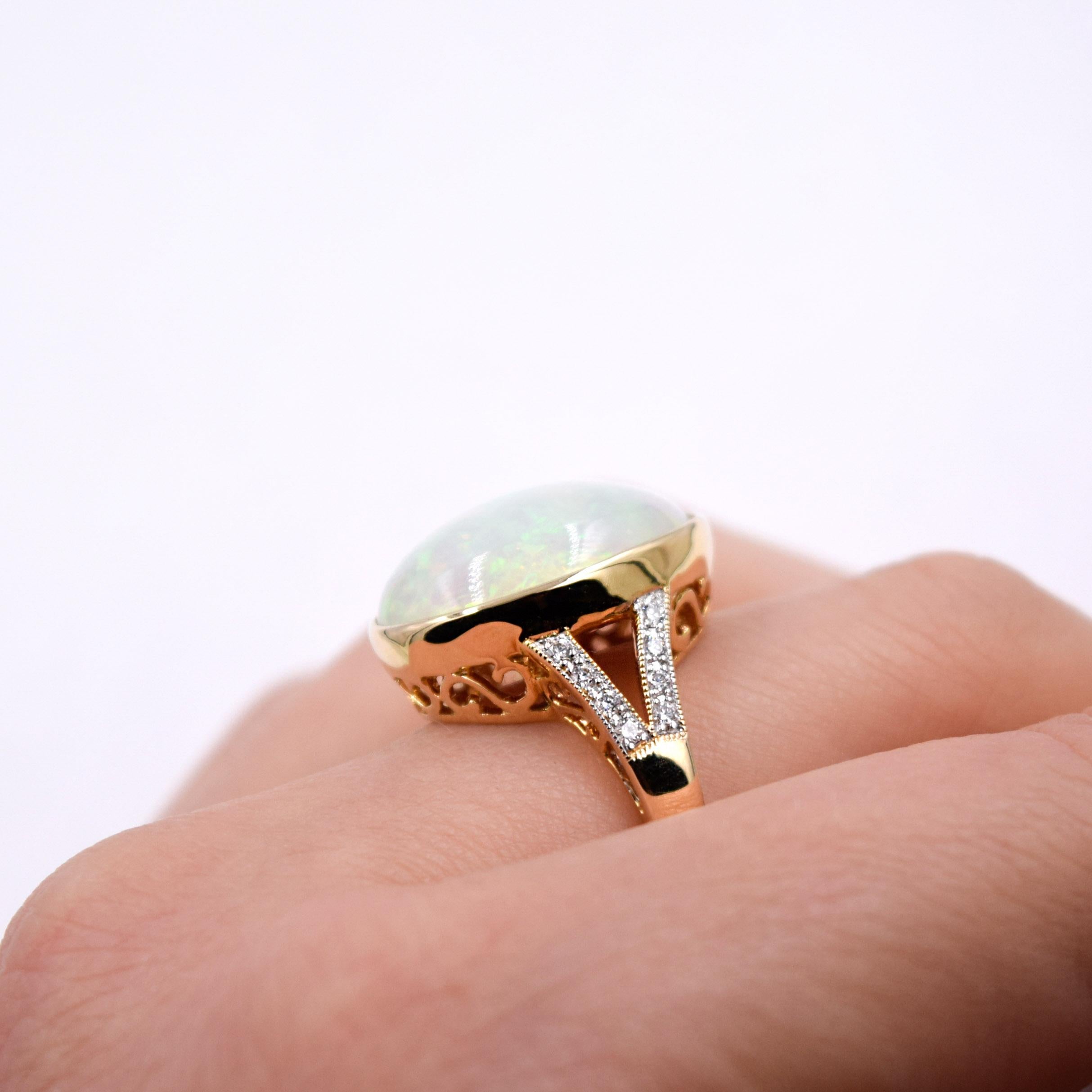 Women's 8.09 Carat Ethiopian Opal and White Diamond Statement Ring in 14 Karat Gold For Sale