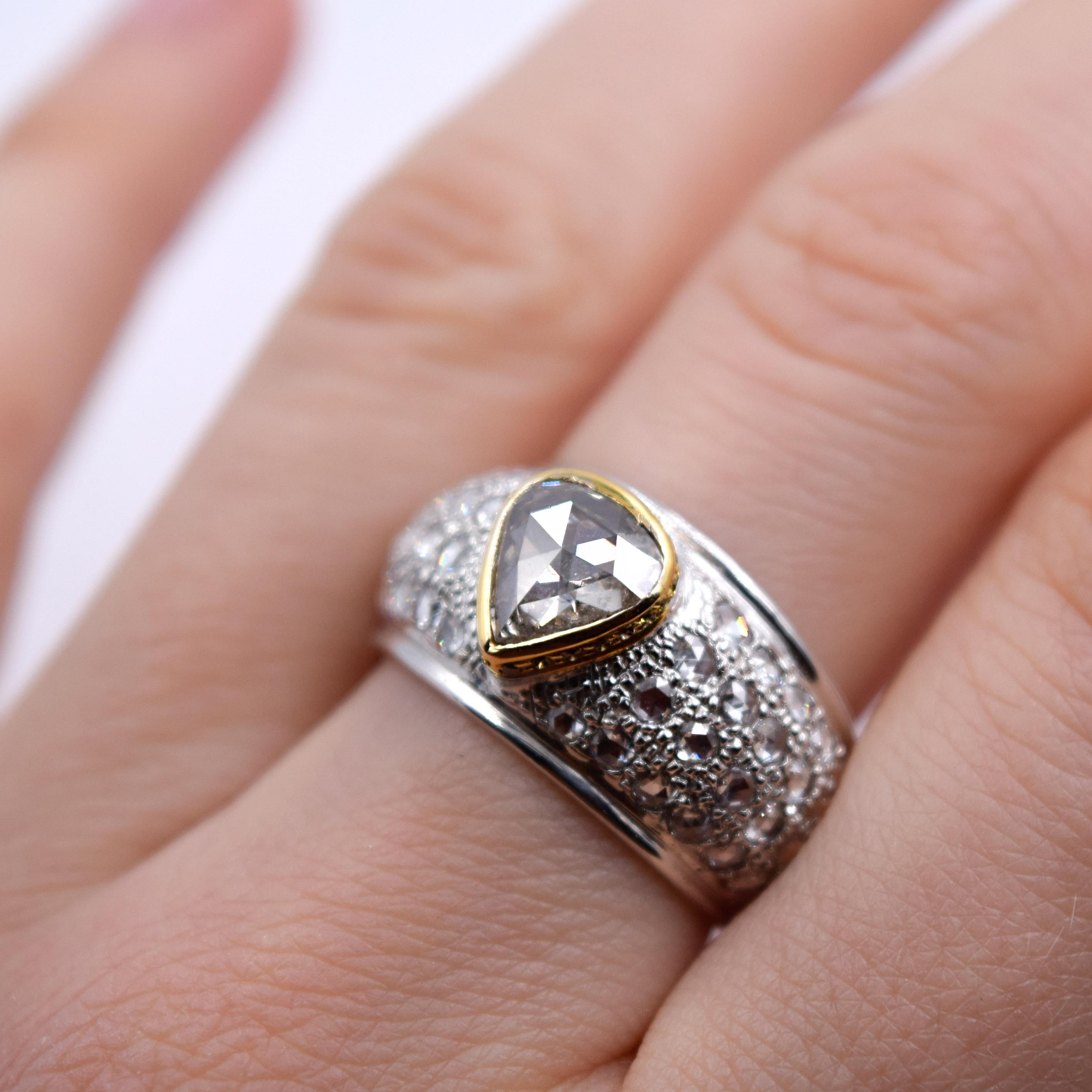 Sethi Couture 3.13 Carat Rose Cut Diamond Statement Ring in 18 Karat White Gold For Sale 2