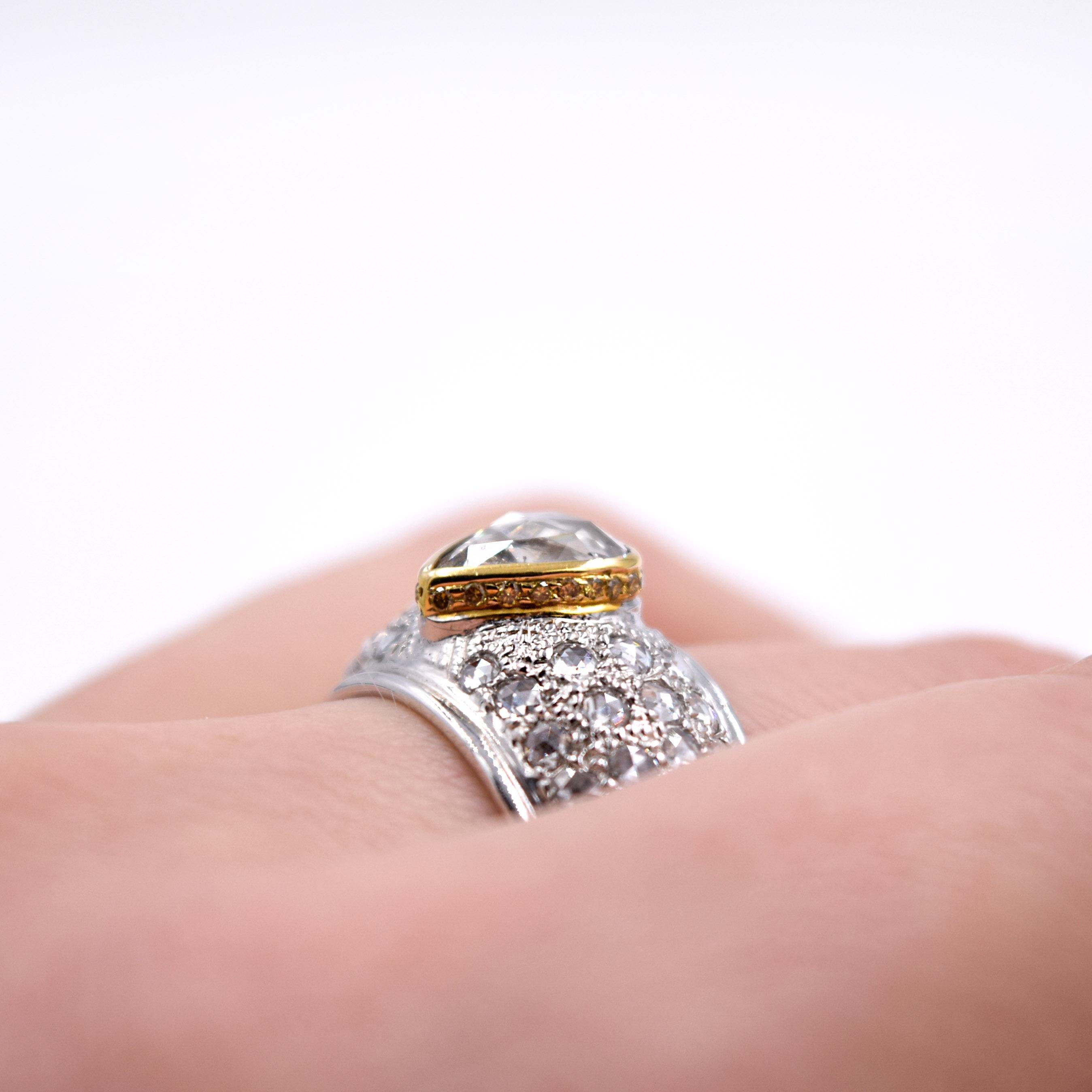 Sethi Couture 3.13 Carat Rose Cut Diamond Statement Ring in 18 Karat White Gold For Sale 3