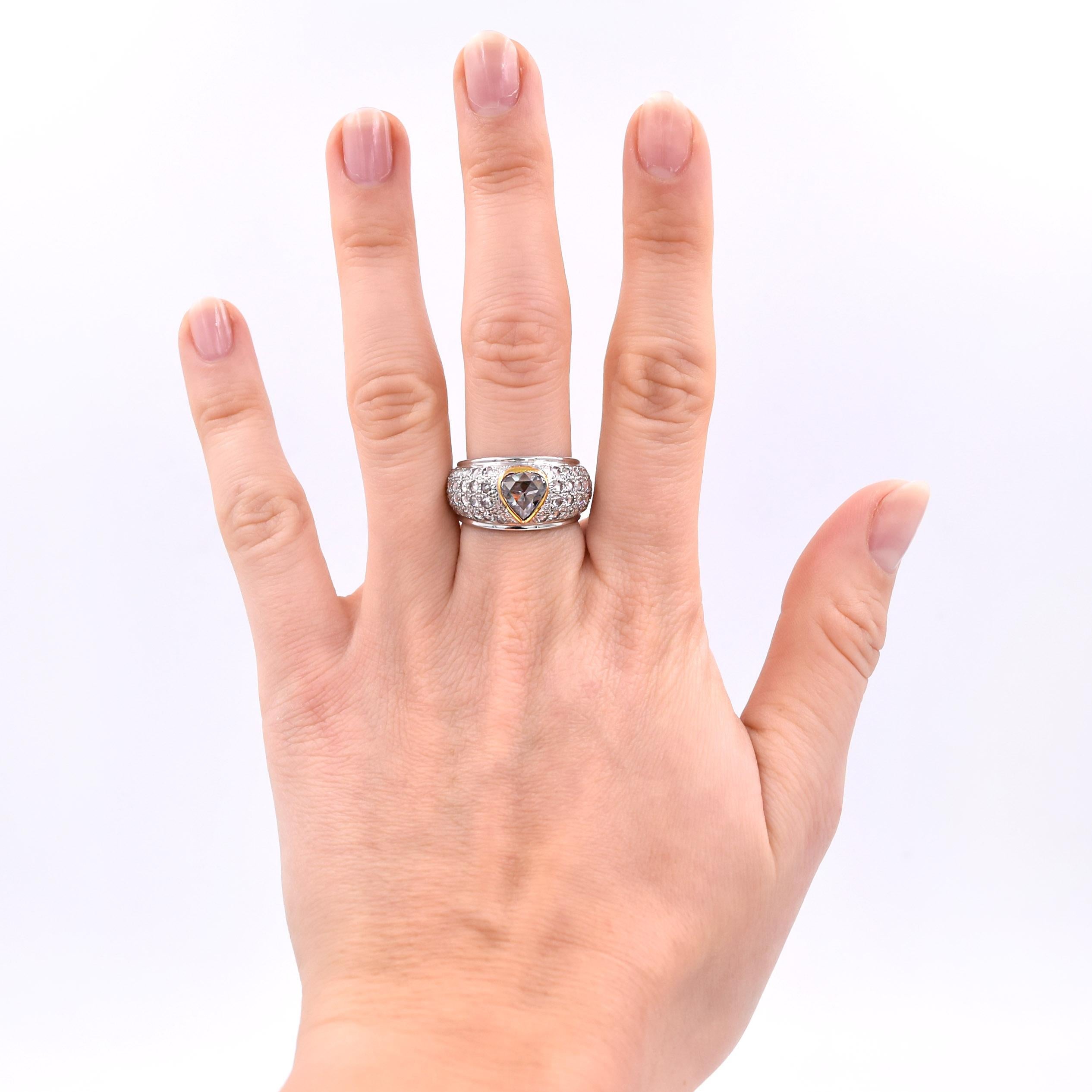 Sethi Couture 3.13 Carat Rose Cut Diamond Statement Ring in 18 Karat White Gold For Sale 4