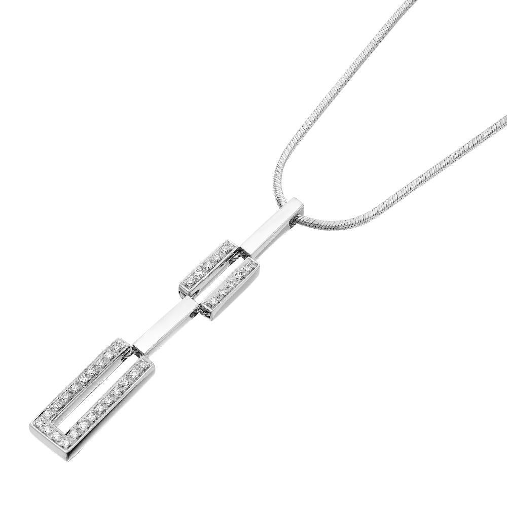 Diamond Necklace Art Deco Style Geometric Design, 18K White Gold  For Sale