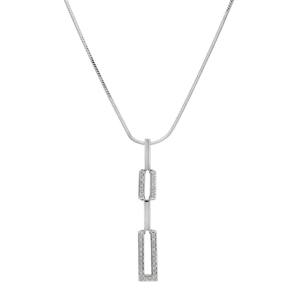 Women's Diamond Necklace Art Deco Style Geometric Design, 18K White Gold  For Sale