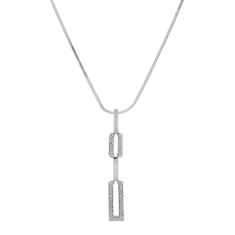 Diamond Necklace Art Deco Style Geometric Design, 18K White Gold For