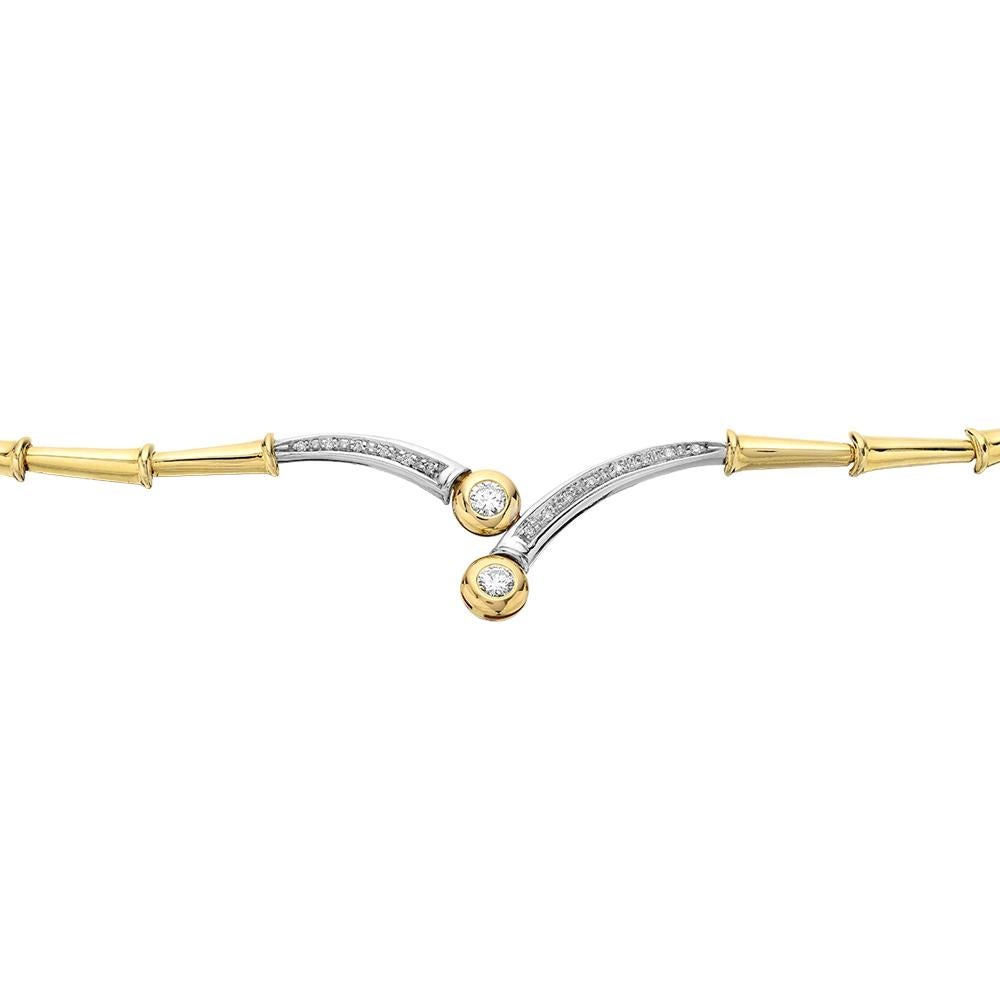 Diamond Necklace/Headpiece, in Bimetal 18K Gold Flexible Bamboo Links In Excellent Condition For Sale In London, GB