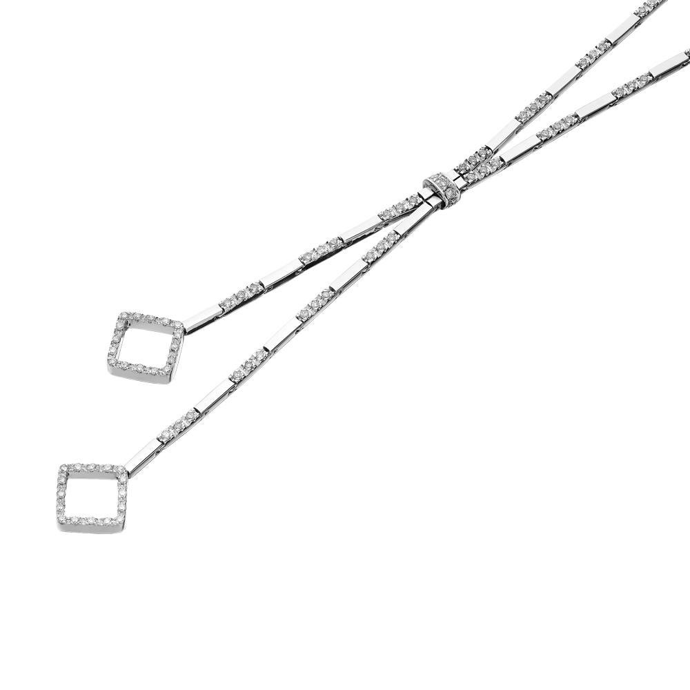 Women's Diamond Drop Necklace, Art Deco Style Geometry Flexible Links in 18K White Gold  For Sale