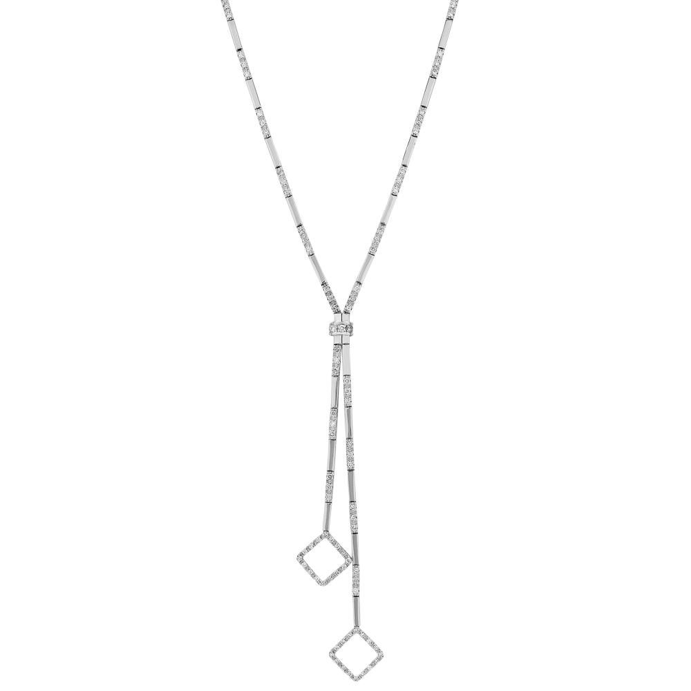 Diamond Drop Necklace, Art Deco Style Geometry Flexible Links in 18K White Gold  For Sale