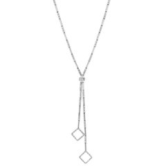 Diamond Drop Necklace, Art Deco Style Geometry Flexible Links in 18K White Gold 