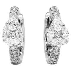 18ct White Gold Fancy Shape Natural Mined Diamond Hoop & Pear Motif Earrings