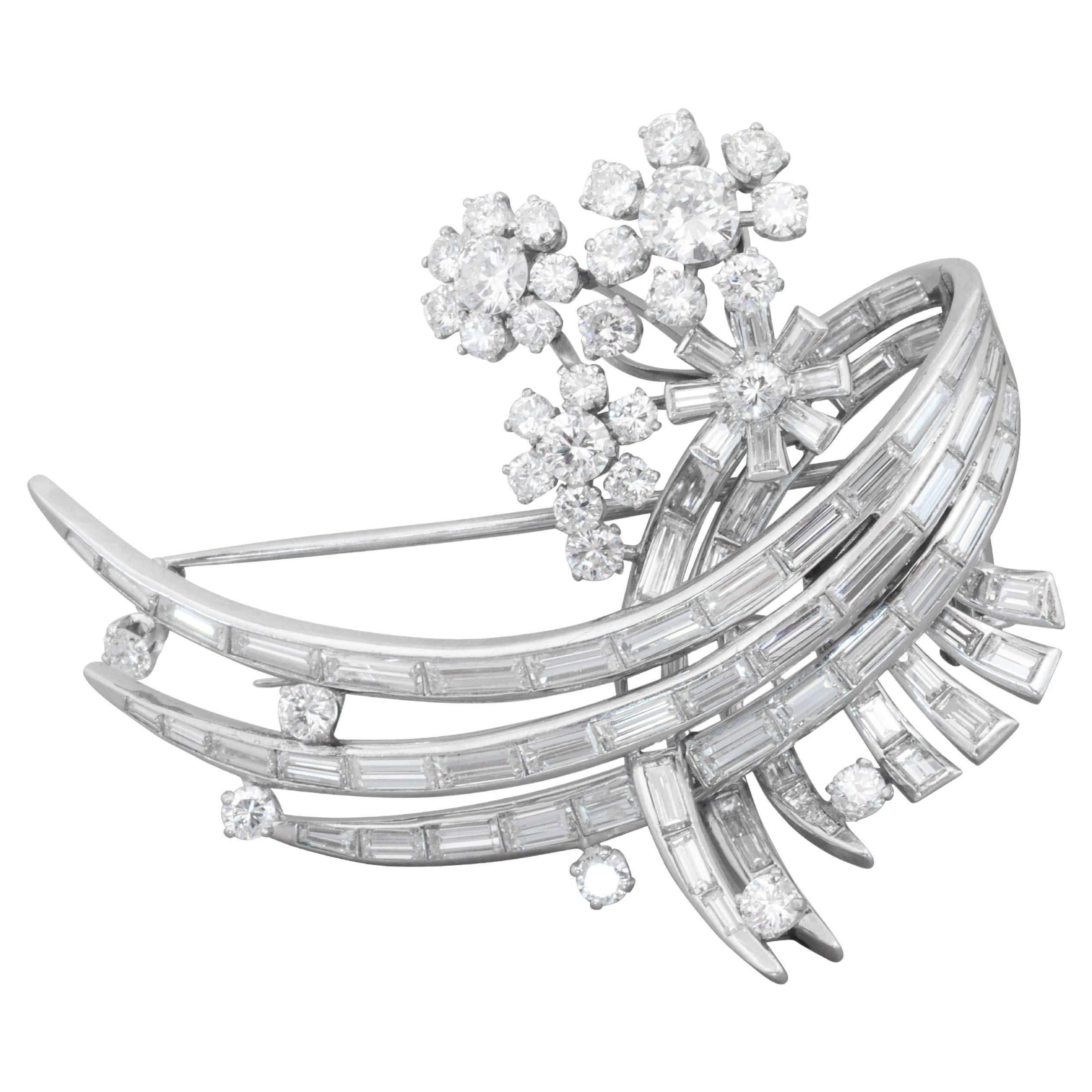 1950s Platinum & Vari-Cut Diamond Flower Spray Brooch